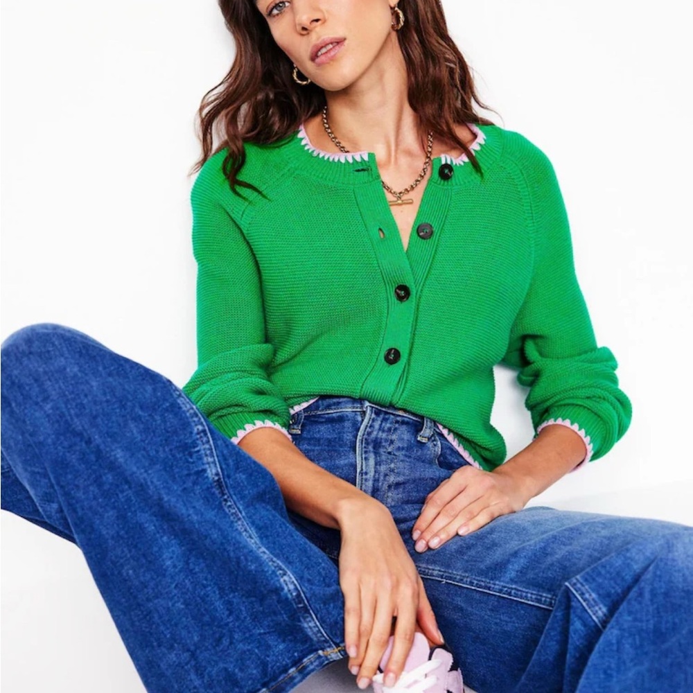 Boden Lena Stitch Detail Cardigan in Emerald, Like-New